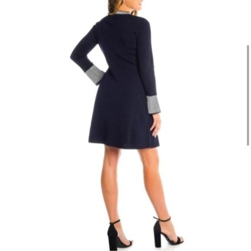 Nanette Lepore Luciana Knit Sweater Dress Tieneck Navy L - Picture 11 of 12