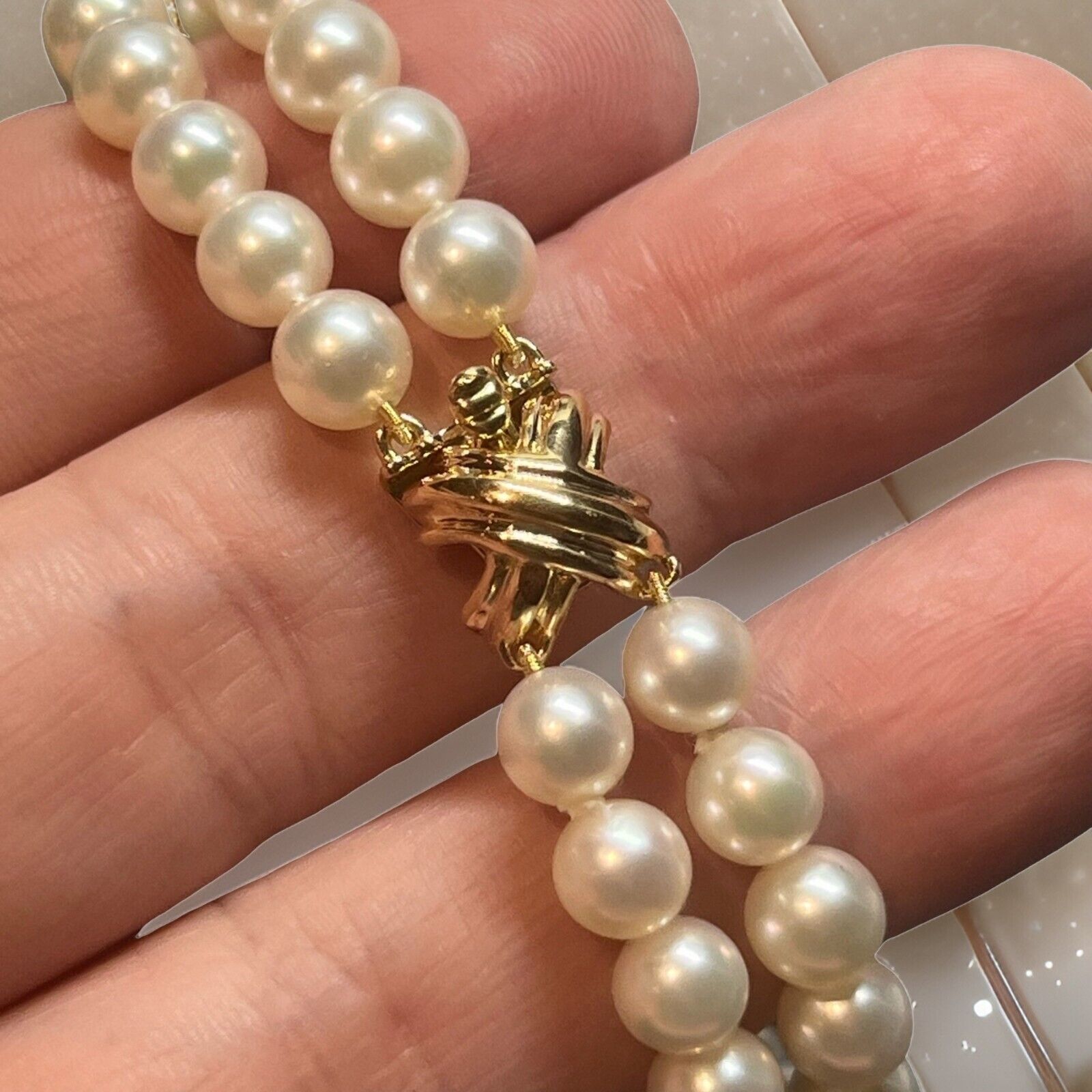 Tiffany & Co Estate Pearl Bracelet 7" 18k Gold 7 … - image 4