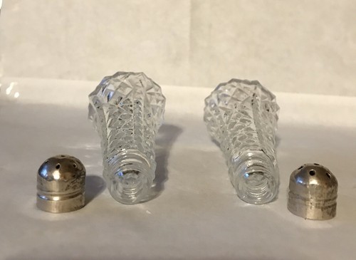 PAT APPL'D FOR Press Glass Salt & Pepper Shaker w/Sterling Silver Top Vintage - Picture 8 of 10