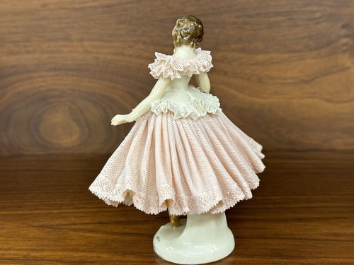 Vintage FURSTENBERG Germany Woman in Pink Dress Figurine, Dresden Style Lace - Picture 7 of 12