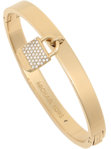 MICHAEL KORS Yellow Gold Bangle Bracelet Padlock Crystals Pave MKJ6355710 + BOX - Picture 5 of 7