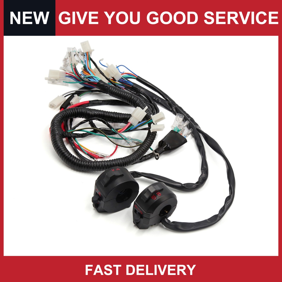 Motorcycle Main Wire Harness With Handlebar Switch Kit - Fits CG125 & ZJ 22mm Bars
