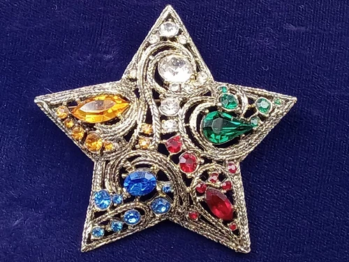 Estate Costume Jewelry Star Shaped Pin Pendant w rhinestones Setting