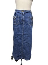 Vintage Y2K Faded Glory Stretch Cargo Pockets Denim Maxi Skirt Womens 12 Blue