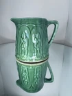 Antique Green Glazed Asparagus Pitcher EUC