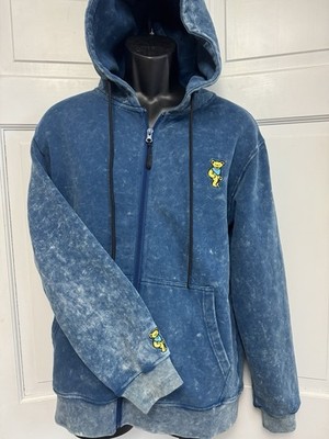 Grateful Dead Section 119 Dancing Bear Zip Hoodie Blue Acid Wash Mens Small