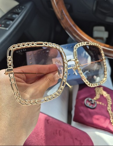 GUCCI GOLD CHAIN FRAME WOMENS SUNGLASSES GG1033S BROWN COLOUR! NEW! - Picture 2 of 21