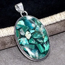 925 Silver Plated Copper Chrysocolla Pendant Handmade Jewelry Size 2" MJ