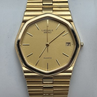LASSALE SEIKO ③ Seiko Lassale Watch Men 33mm Gold Dial Gold Tone Date BROKEN