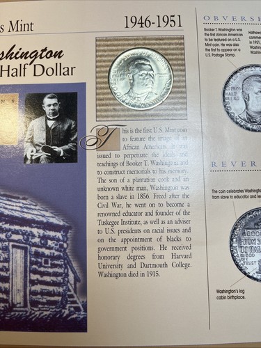 1950 S Booker T Washington BTW Silver Commemorative Half Dollar BU Coin In Card - Picture 4 of 13