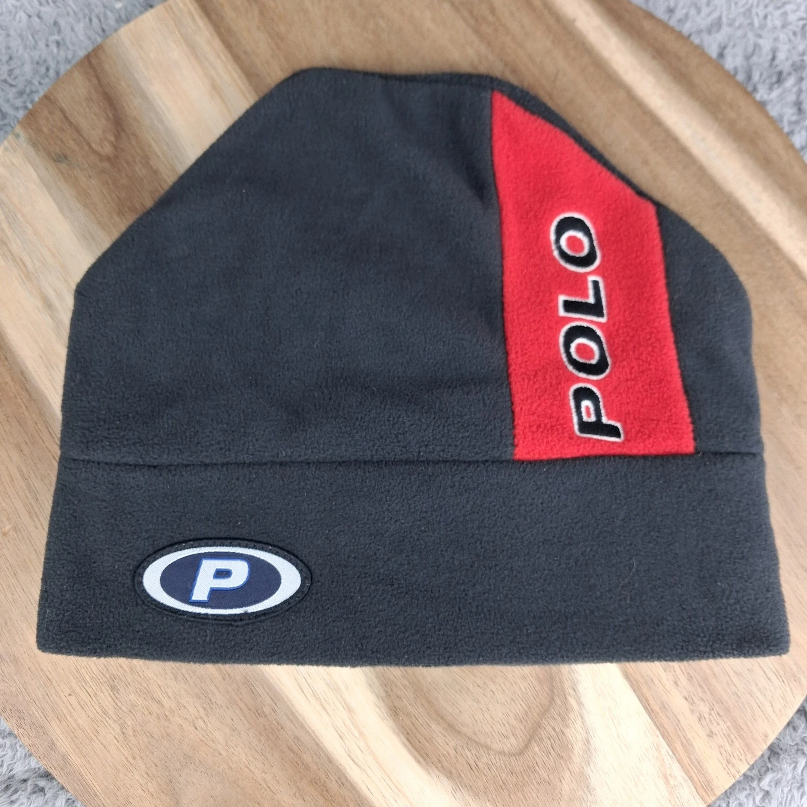 Polo Sport Ralph Lauren Hat Cap Beanie Black Red Logo Fleece Skull Ski Made USA