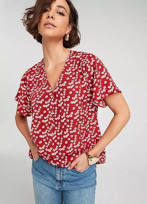 Freemans Red Floral Short Sleeve Blouse Top    UK 14     (fj103-13)