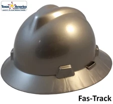 MSA V-Gard Full Brim Hard Hats with Fas-Trac Suspensions - Silver
