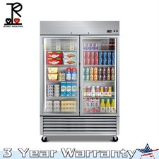 54" Commercial Glass Door Refrigerator, 2 Door Reach-In Merchandiser 49 Cu.ft