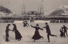 Davos 1907 Eiskunstläufer auf der Eisbahn Davos Wintersport Berge Schlittschuhe
