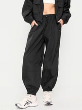 NWT Old Navy Black Pull ON Wind Breaker Parachute Cargo Pants Size Large
