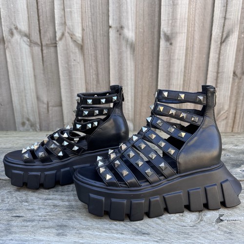 LAMODA Black Studded Chunky Platform Sandals | Size UK 7 / AU 9 | New Goth Alt - Picture 3 of 11