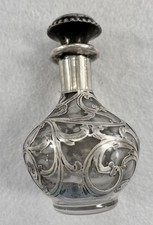 Antique Sterling Silver Overlay Glass Perfume Bottle Sterling Art Nouveau Empty
