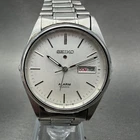 Seiko Alarm Watch Men 34mm Silver Dial Silver Tone Daydate READ!!!!!!!! 5C23-800