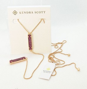 Authentic Kendra Scott Lilly Y Rose Gold Plated Necklace In Deep Fuchsia Drusy