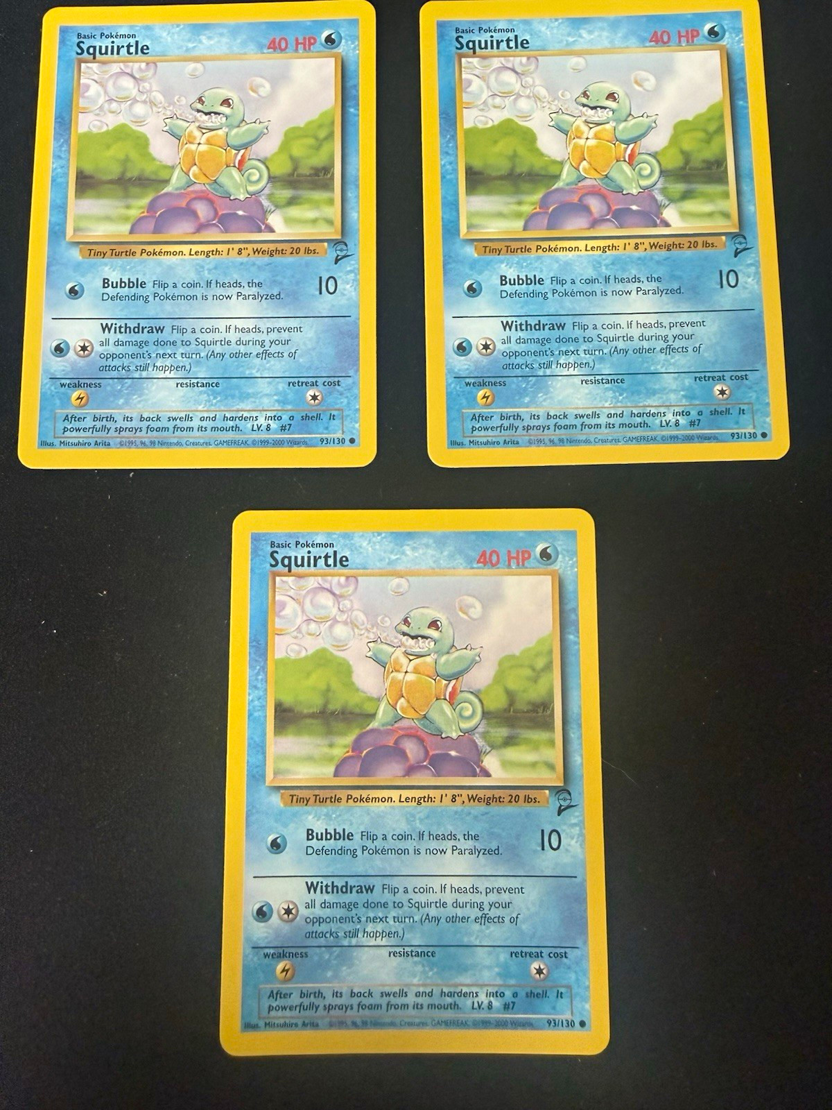 Pokemon TCG Base Set 2 Squirtle 93/130 (1999) English Regular 3-Card Lot WOTC