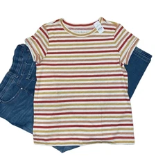 NWT LOFT Gold/Red/ivory Stripe Striped Everyday Crew Neck Tee - SIZE M