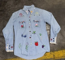 Vintage JC Penney 1970s Chambray Chain Stitch Shirt Mens 