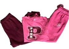 Victoria  s Secret PINK 3 Pc T Shirt  Matching Sweatpants Pink Wild Rose M