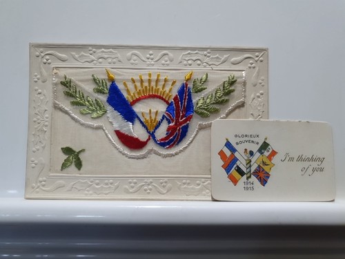 Vintage Postcard, Silk Envelope, British And French Flags (10R)