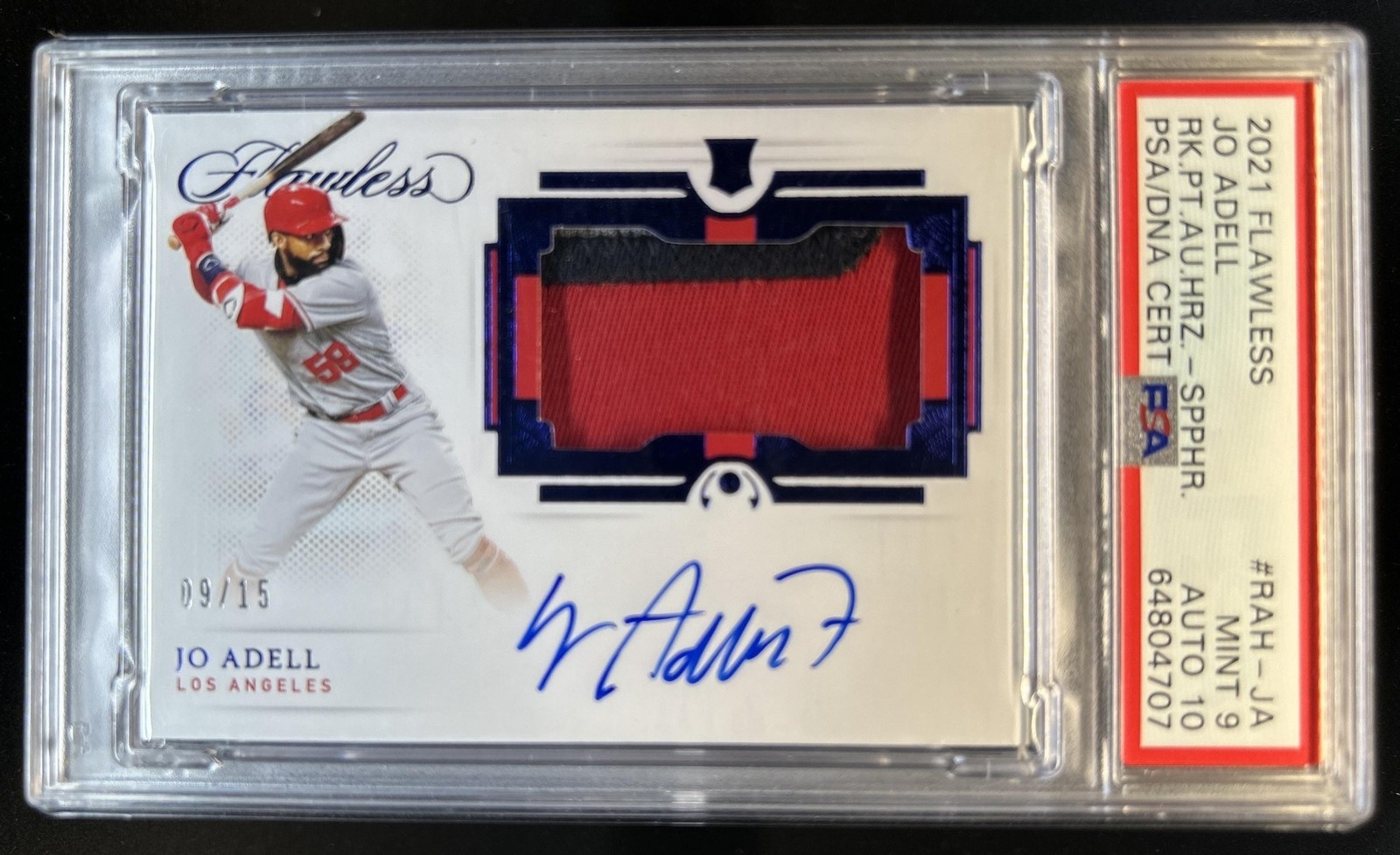 2021 Flawless Jo Adell Rookie Patch Auto Horizontal Sapphire RC #/15 PSA 9 view 1