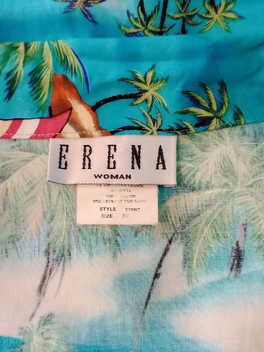 BEAUTIFUL Womens Vintage ERENA Blue Hawaiian Vacation Cruise Rayon Top 3X - Picture 4 of 4