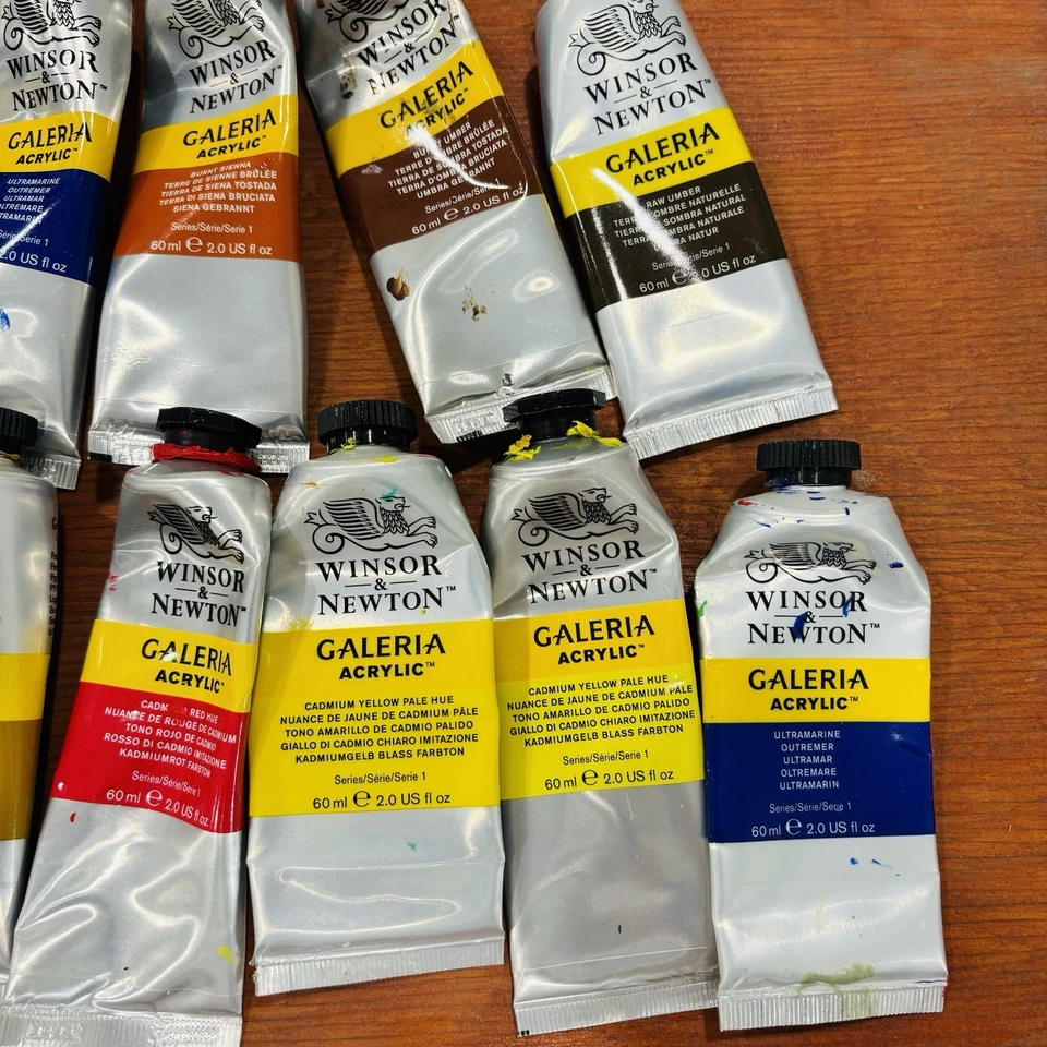 Lote de 14 tintas acrílicas Winsor & Newton Galeria série 1 várias cores usadas - Imagem 4 de 4