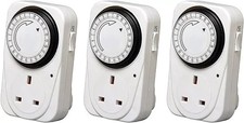 Plug In Timer 24 Hour White 3 Pin Plug Mains Timer With Switch