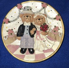 Bride and Groom Teddy Bears walking down a pink and white checkered aisle 3D