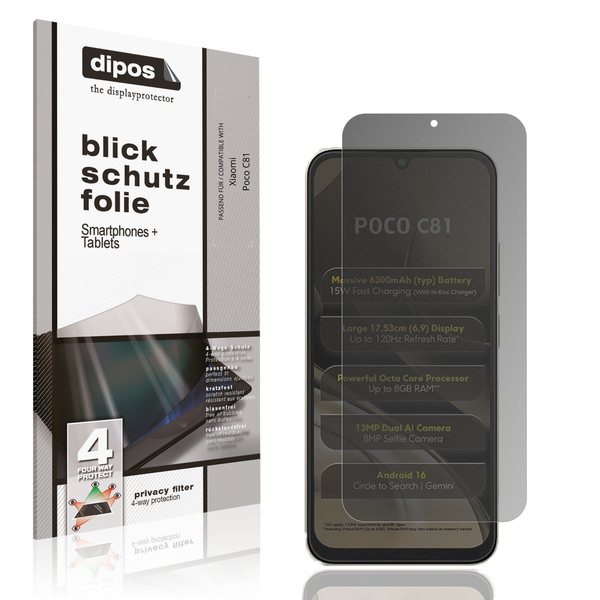 Blickschutzfolie FüR Xiaomi Poco C81 Matt Schutzfolie Folie Display Schutz Dipos-image