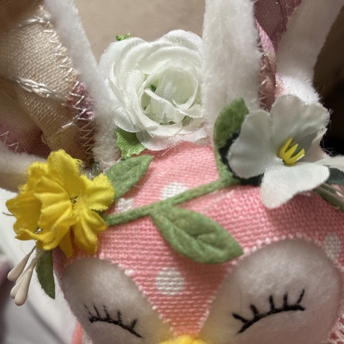 Fabric Bird Pink With Bunny Ears With Easter Banner Home Decor Foam Lace - Picture 4 of 10