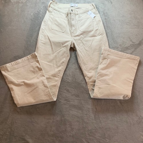 Gap 70s Flare High Rise Corduroy Pants Cream Beige 29 8R Stretch Retro bell