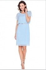 Elegantes Damenkleid Edel  mit Pailletten Knielang Kurzarm  Hellblau Gr. 44