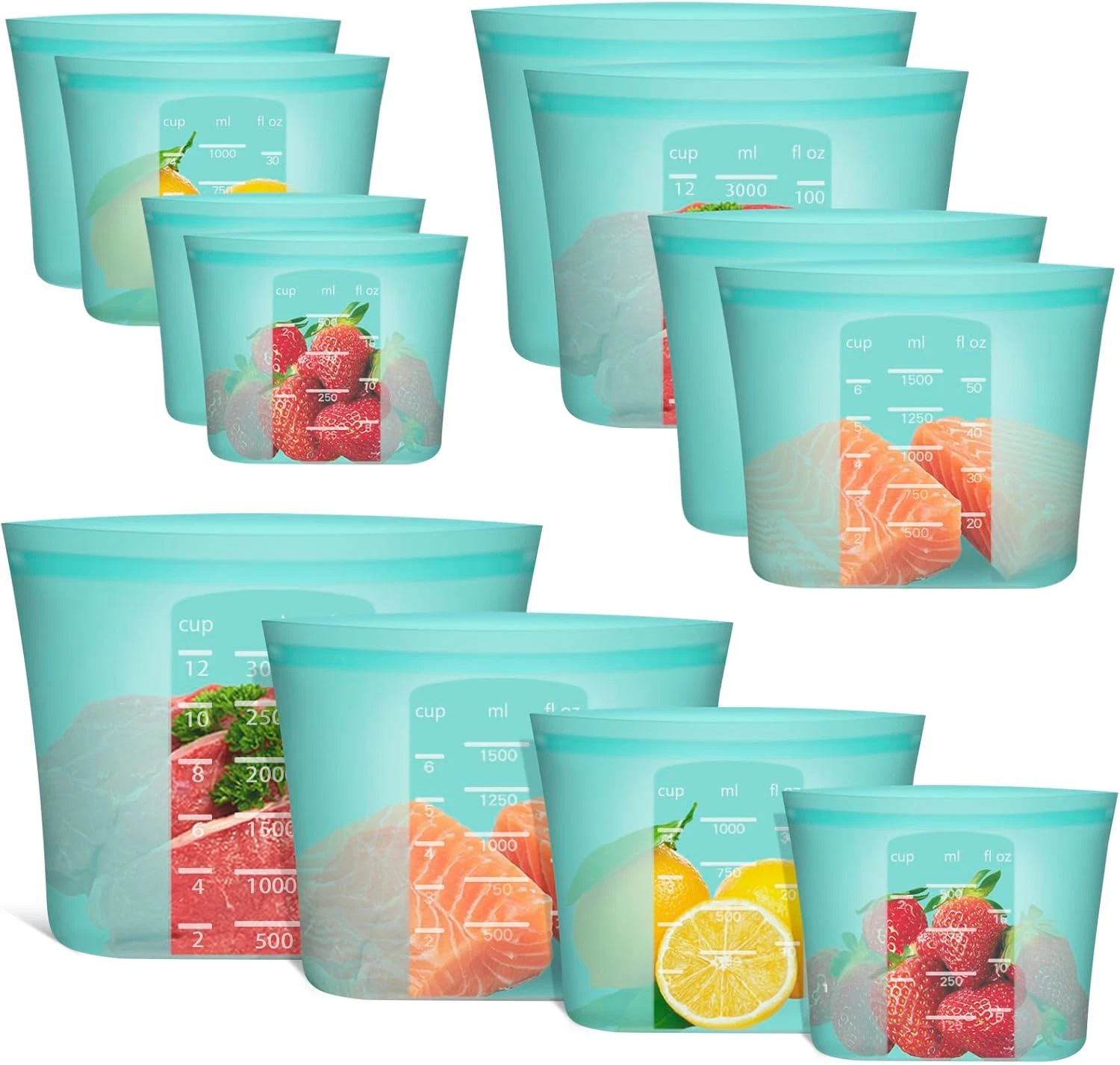 Reusable Storage Bag, 8 Pack 100% Silicone Food Storage Bags Stand up Zip Lock