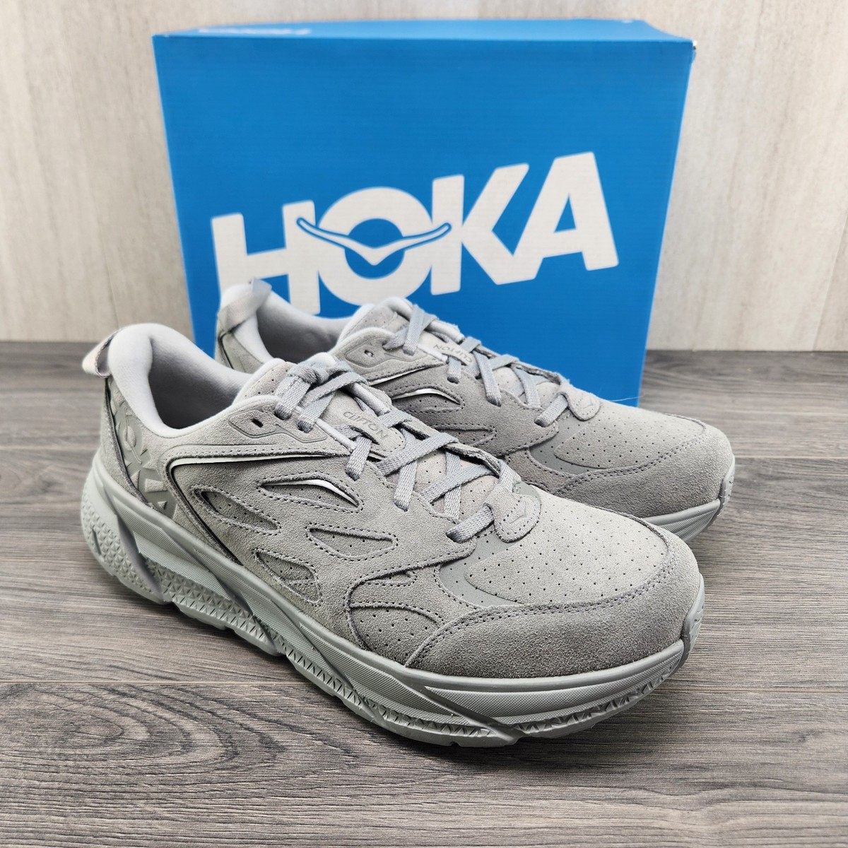 Hoka Clifton L Suede Size 7 - 13 Mens Grey Limestone Lifestyle