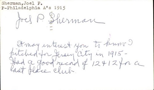 Joel Sherman signed 3x5 Karteikarte geschnitten Autogramm Den
