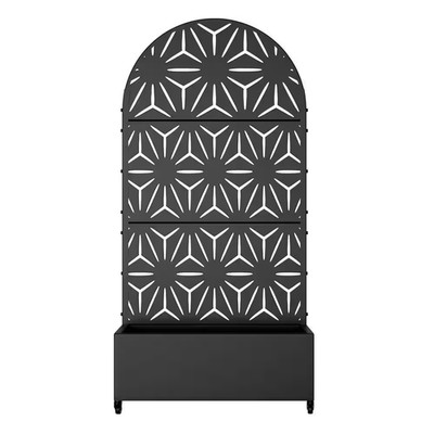 72 In. H X 35 In. W Arch Black Outdoor Metal Privacy Screen Planter Box Wall Dec