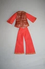 Vintage Mod 70s Shillman Maddie Mod Gold Lurex metallic & orange pantsuit set VG