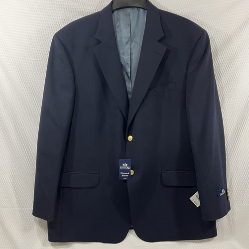 STAFFORD Hopsack Blazer Size 46 Navy Blue Gold Button Wool Sport Coat Jacket NEW