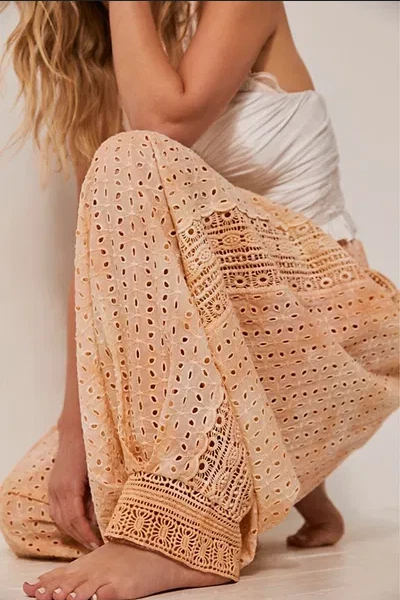 Pantalones de salón Free People Sweet Tea lavados con ojales pantalones de encaje bordados XS Foto 2 de 4