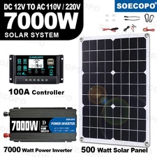 7000W Solar Kit 12V 110V Inverter Battery ChargerLighting Camping 500W Panel UeG