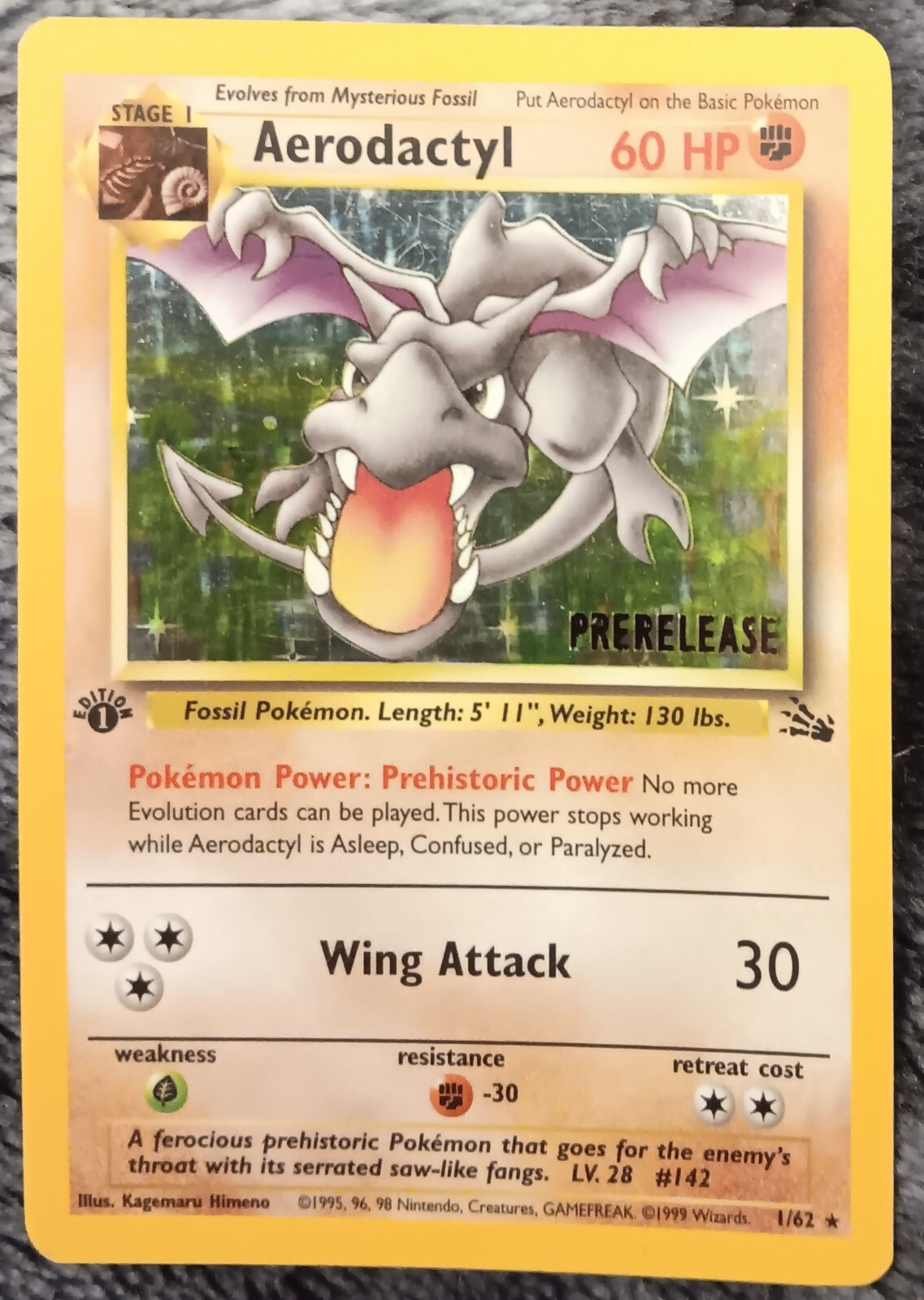 1st Edition AERODACTYL Prerelease Pokemon Card Fossil 1/62 HOLO - WotC  TCG
