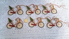 6-Christmas-Primitive-Farmhouse-Bike-Fussy Cut-Linen Cardstock-Gift-Hang-Tags