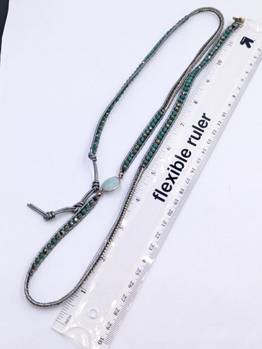 Nakamol Wrap Bracelet with Green Crystal Beads Woven Onto Gray Leather U183 - Picture 5 of 5