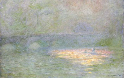 Claude Monet ''''Waterloo Bridge'''' französischer impressionistischer Sonnenuntergang gelb Kunstwerk Druck